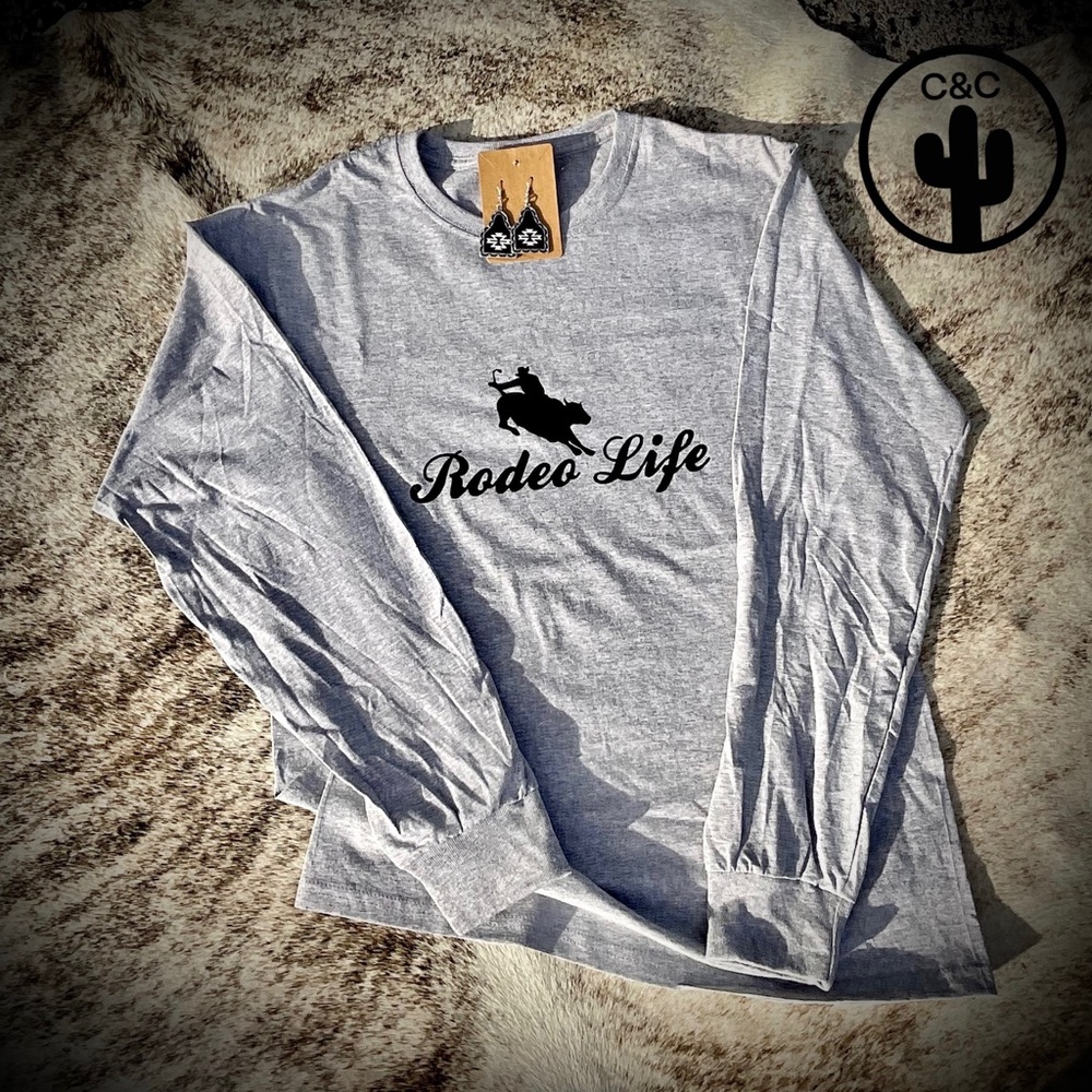 Gray 'Rodeo Life' Bull Rider Long Sleeve Shirt